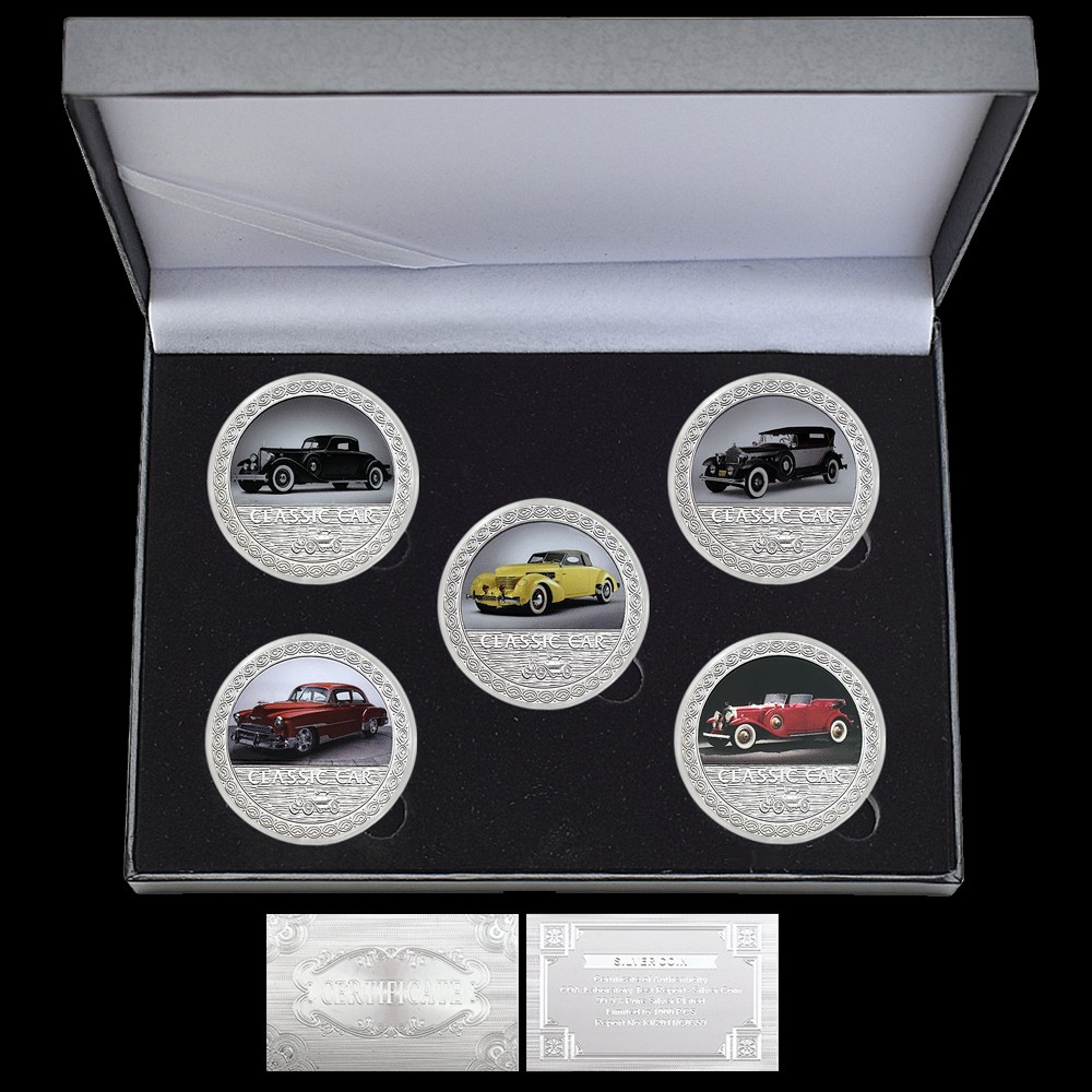 Classic Car 5 Coin Set with Gift Box Certificate Commemorative Collectibles Gift