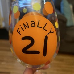 Our Name is Mud FINALLY 21 Painted Wine Glass in original packaging