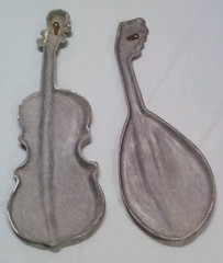Vintage 1960s Royal Cast Metal Bass Guitar and Mandolin Wall Hangings Art