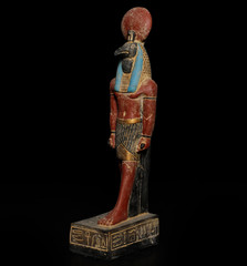 Ancient Egyptian Antiques Ra Falcon God Statue Black Stone Solar Disc Figure BC
