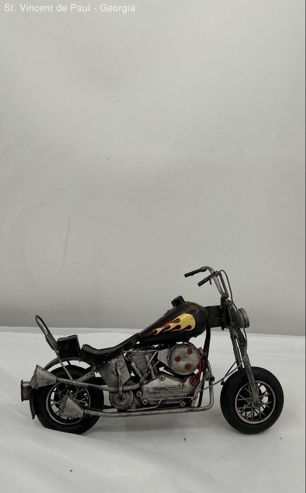 Vintage Motorcycle Metal Art Handcrafted Black Yellow Flame Great Condition 12″