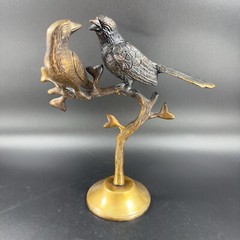 Vintage Brass Love Birds Sitting On The Tree Sculpture Figurine Heavy Figure VTG
