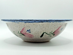 Parsley Pottery Magnolia Serving Bowl Signed Sponged Pink Florals