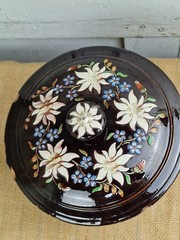 Antique Swiss Thoune Lidded Pot Edelweiss Design Signed For Restoration