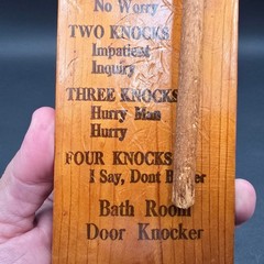 Vintage Wood Bathroom Door Knocker Mallet Novelty Ironton Ohio Made in USA Bunny
