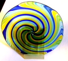 Murano Italian Art Glass Disc Hand Blown Swirls Retro Look