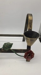 Vintage Candelabra Tole Cast Iron Hand Painted 3 Candlestick Holders Flowers