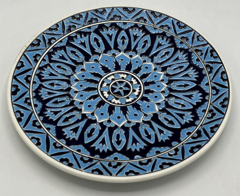 Nassos Keramik Ceramic Wall Plate Handmade Rodos Hellas Greece Round 7 1/2″