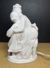 Porcelain Parian Ware Mother & Child Figure Reading Night Light White Works