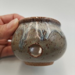 Miniature Studio Art Pottery Yarn Bowl 2″ Signed Drip Glaze Small Holder Ring