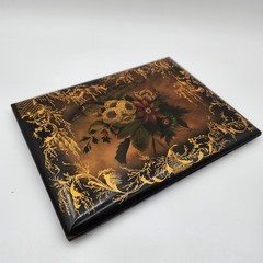 Antique ART Victorian Edwardian lacquer PAPIER MACHE BOOK COVER FLOWERS
