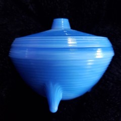 Vintage AKRO Agate Slag Footed Blue Trinket Dish Bowl with Lid 3.5″ x 3″