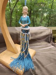 Tassel doll pretty blue outfit, beaded, unique, 12 inch