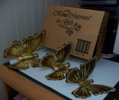 Set 3 vintage Home Interiors brass bronze tone metal butterflies wall decor OBOX