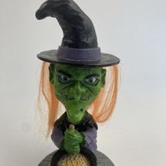 Halloween Bobble Head Figurine Witch Figurine & Cauldron Brew Pot Decor