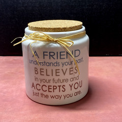 Vintage Ganz Ceramic Jar with Cork Lid A Friend Understands Your Past Home Decor
