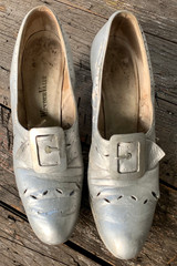 Vintage costume shoes 1900-1920’s high heel buckle shoes silver Edwardian