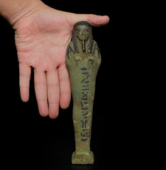 Ancient Egyptian Antiques Ushabti Hieroglyphs Faience Green Burial Figure BC