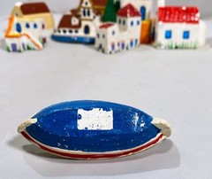 Ceramic Mini Greek Village (8) Houses Church Boat Handmade Hand-Painted