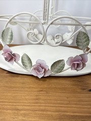 Vintage Tole Style Rose Basket Metal Shabby Chic Cottage Decor