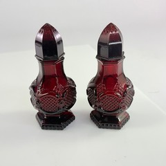 Avon 1876 Cape Cod Collection Ruby Red Glass Salt and Pepper Shakers Set Vintage