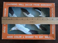 VTG Norcrest Chalkware Bisque Seagulls in Flight Wall Hangings Set/3 NEW IN BOX