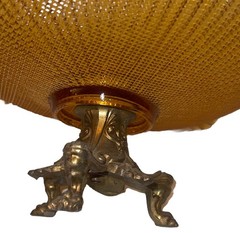 Antique Fenton glass Ruffled Pedestal ￼bowl with a brass Claw Foot Fun