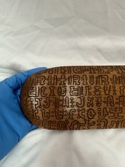 VTG Rongorongo Oval Tablet Easter Island Original Wood Carved Glyphs Display