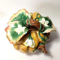 Fitz and Floyd Gardening Gourmet Majolica Pumpkin Jar with Lid and Spoon 1980’s