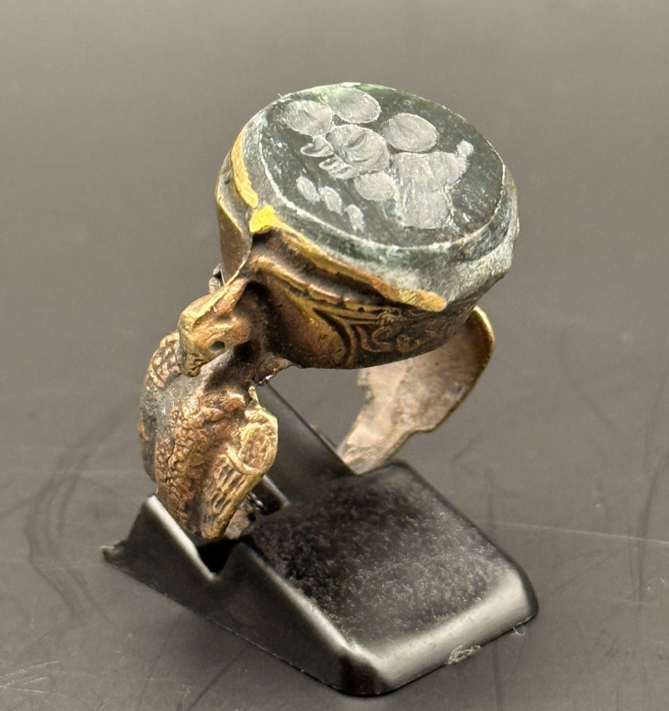 Ancient Roman Intaglio Ring Bronze Engraved Intaglio Ancient Green Jade Ring