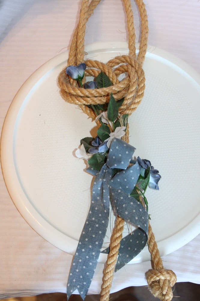 Vintage Swedish Love Knot Hand Made With Blue Ribbon and Blue & White Flowers