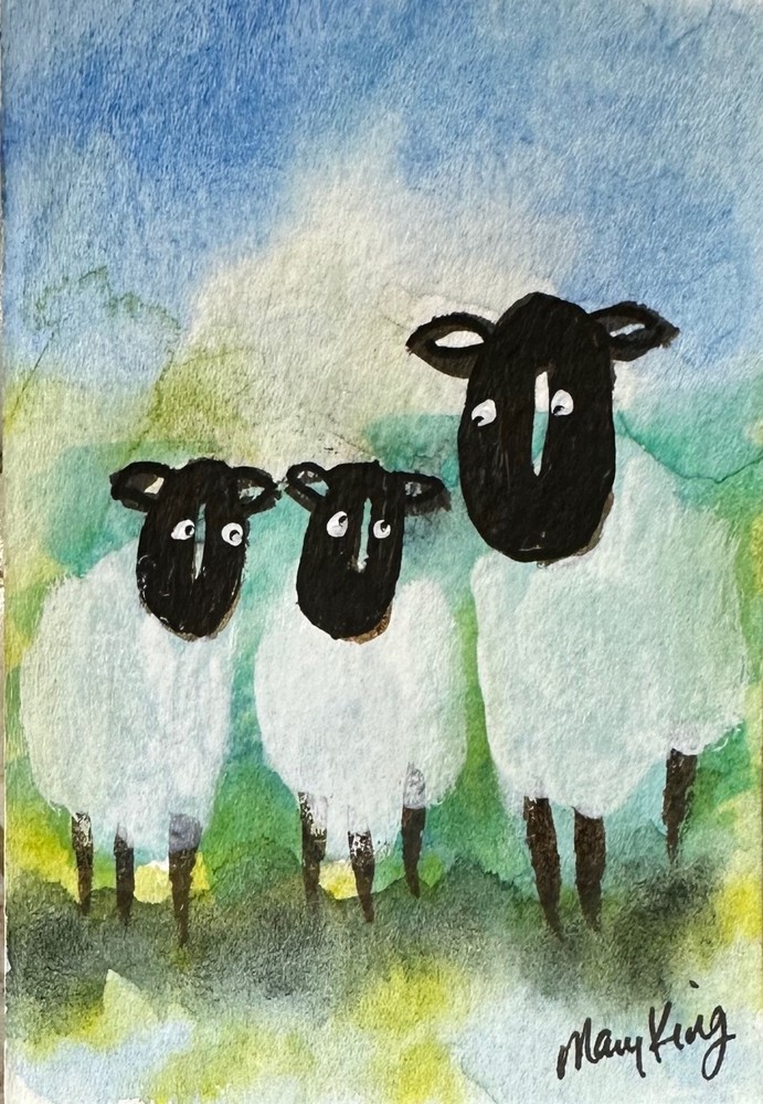 Watercolor ACEO 2.5″ x 3.5″ Original Painting by Mary King – Sheep