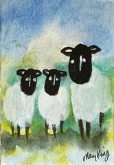 Watercolor ACEO 2.5″ x 3.5″ Original Painting by Mary King – Sheep