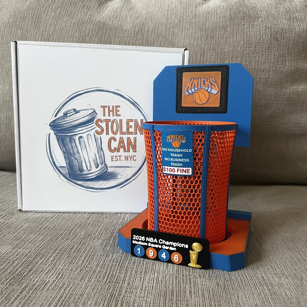 NY Knicks Trash Can Mini Trash Can – Basketball Gift Blue Orange Trash Can Hoop