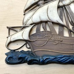 Vintage Metal Sail Ship Boat Sexton Wall Art Nautical / Pirate / Sea Decor