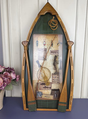 Rustic Canoe Shadow Box Fishing Wall Art – Bass, Lures, & Miniature Oars