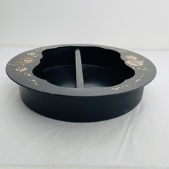 MCM Black Round Tole Curio Hanging Shelf Hand Painted Metal 11.5 x 11.5″