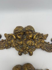 Pair of Antique gold wall pediments ft neoclassical cherubs – French