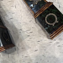 Vintage Neoclassical Green & Brass Obelisks Art Decor