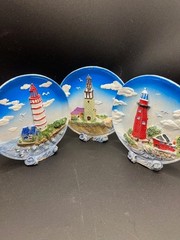 Set of 3 Lighthouse 3D Relief Sculpture Figurine Desktop Decor Lot of 3