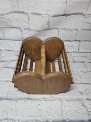 Vintage Wooden Heart Cut-Out Basket Napkin Holder – 7.5″ – 1980s – Country Decor