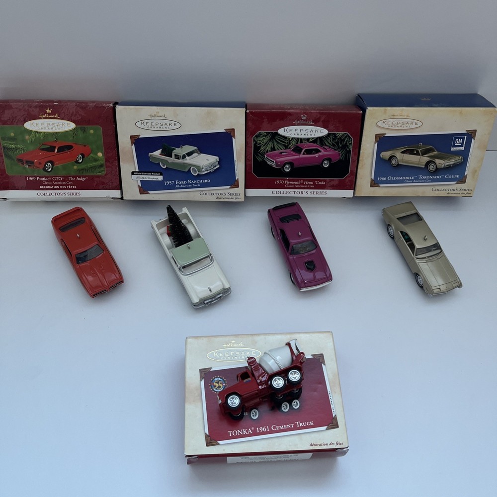Vtg Hallmark Ornament Lot 5pc Classic American Cars 1969 Pontiac GTO The Judge +