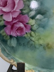 Antique Limoges Hand Painted Gold Scalloped Edge Handles Pink Roses Beauty10”