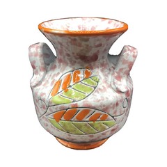 RARE Vintage Handled Made In Italy Orange Splatter Artisan Pottery Vase MCM