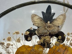 Silver Framed Round Dried Flowers & Butterfly Glass Hanging Window/Wall Decor