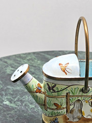 Empress Arts LTD 2000 Miniature Enamel Watering Can Bunny Rabbit Basket Vintage