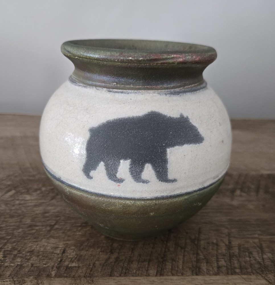 RAKU Pottery Three Bears Signed JEREMY DILLER Beautiful Colors Unique