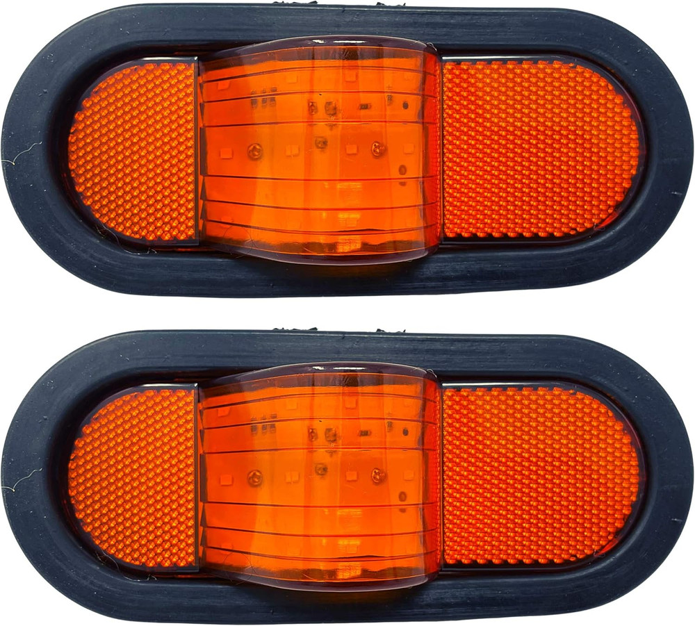 Qty 2 6″ Mid Turn Signal Amber Marker Light Rubber Mount 12 LED W/Reflex Lens Un