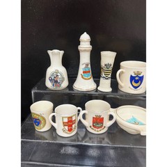 Vintage British Heraldic Crest China Miniature Souvenir 8pc Skegness Portsmouth