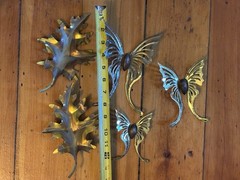 Vtg Home Interiors Homco Butterflies Leaves Brass Wood Metal Wall Art Hangings